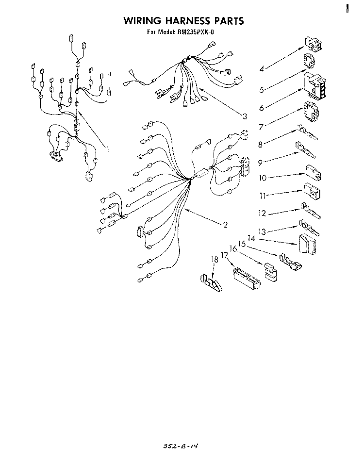 WIRING HARNESS Diagram and Parts List for RM235PXK0  Whirlpool Microwave Oven Combo