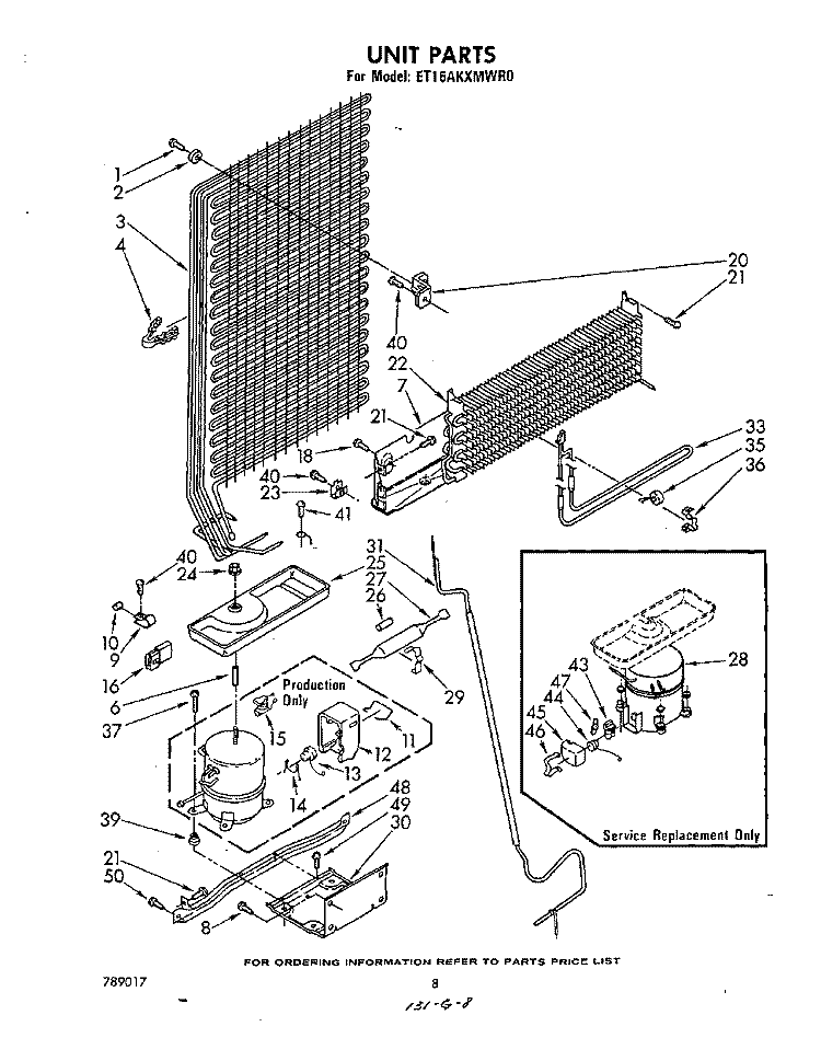 UNIT Diagram and Parts List for ET16AKXMWR0  Whirlpool Refrigerator