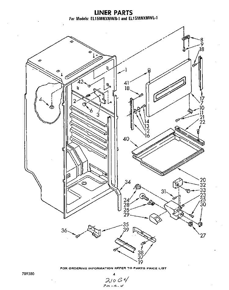 LINER , LIT/OPTIONAL Diagram and Parts List for EL15MNXMWR1  Whirlpool Refrigerator