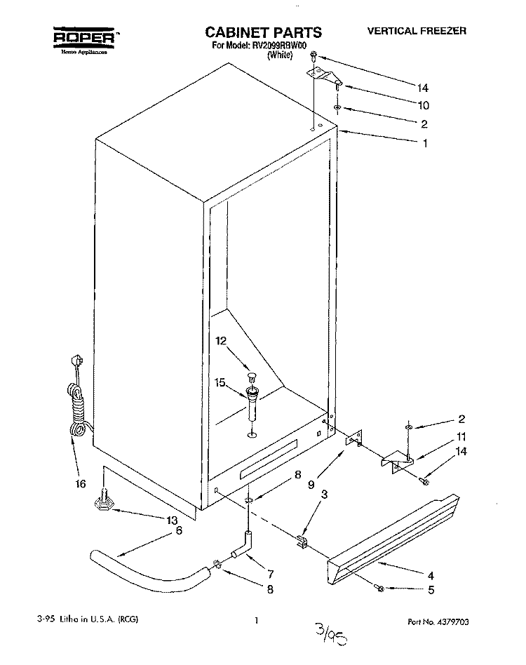 CABINET Diagram and Parts List for RV2099RBW00  Roper Freezer