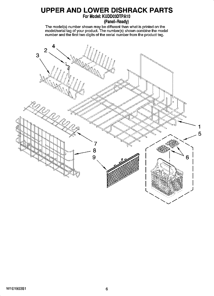 UPPER AND LOWER DISHRACK PARTS Diagram and Parts List for KUDD03DTPA10  KitchenAid Dishwasher