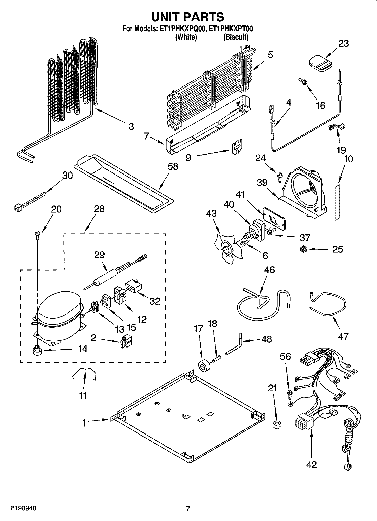 UNIT PARTS Diagram and Parts List for ET1PHKXPQ00  Whirlpool Refrigerator
