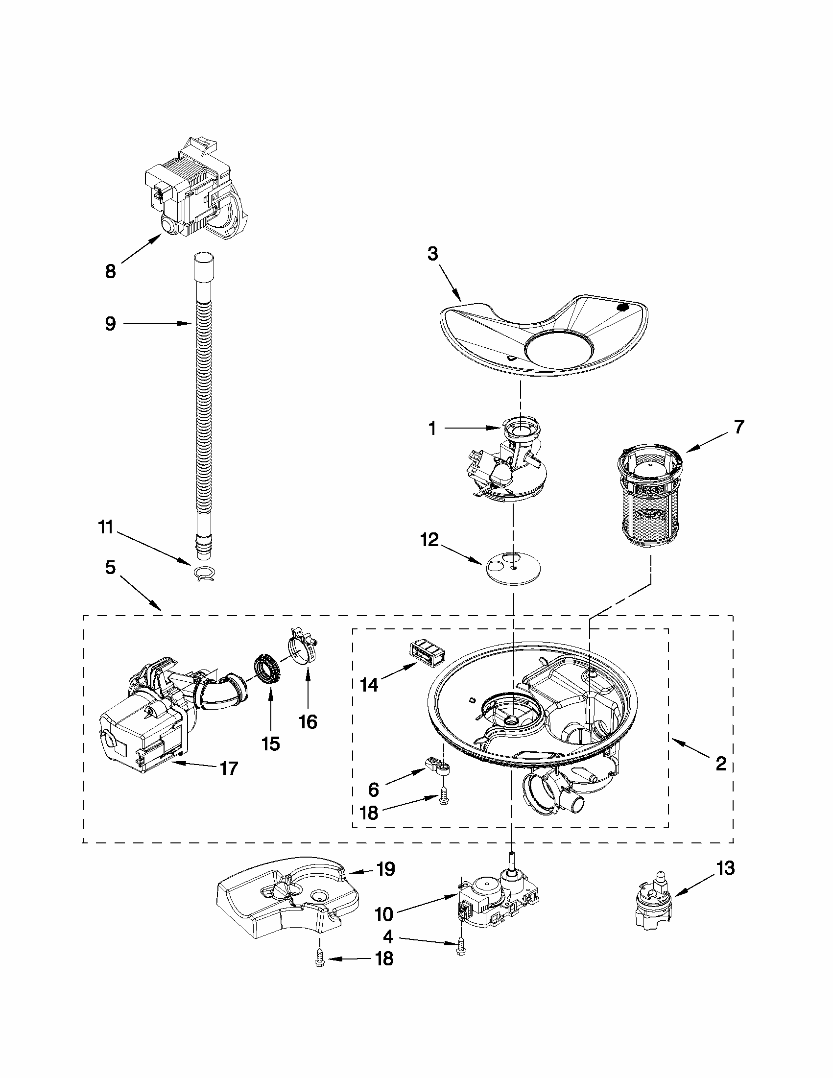 Pump And Motor Parts Diagram and Parts List for 66513362K111  Kenmore Dishwasher