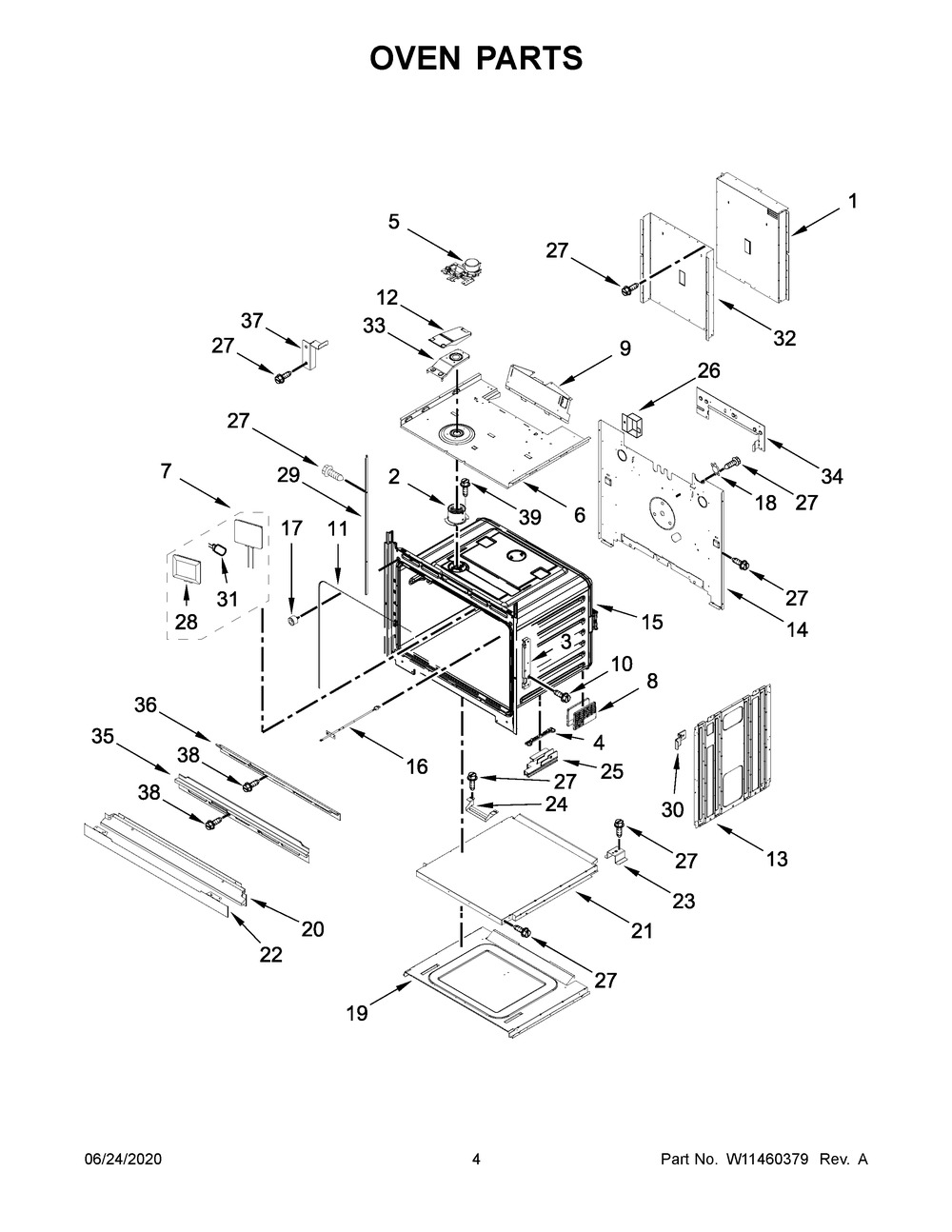 Oven Parts Diagram and Parts List for KODT100ESS04  Whirlpool Microwave Oven Combo