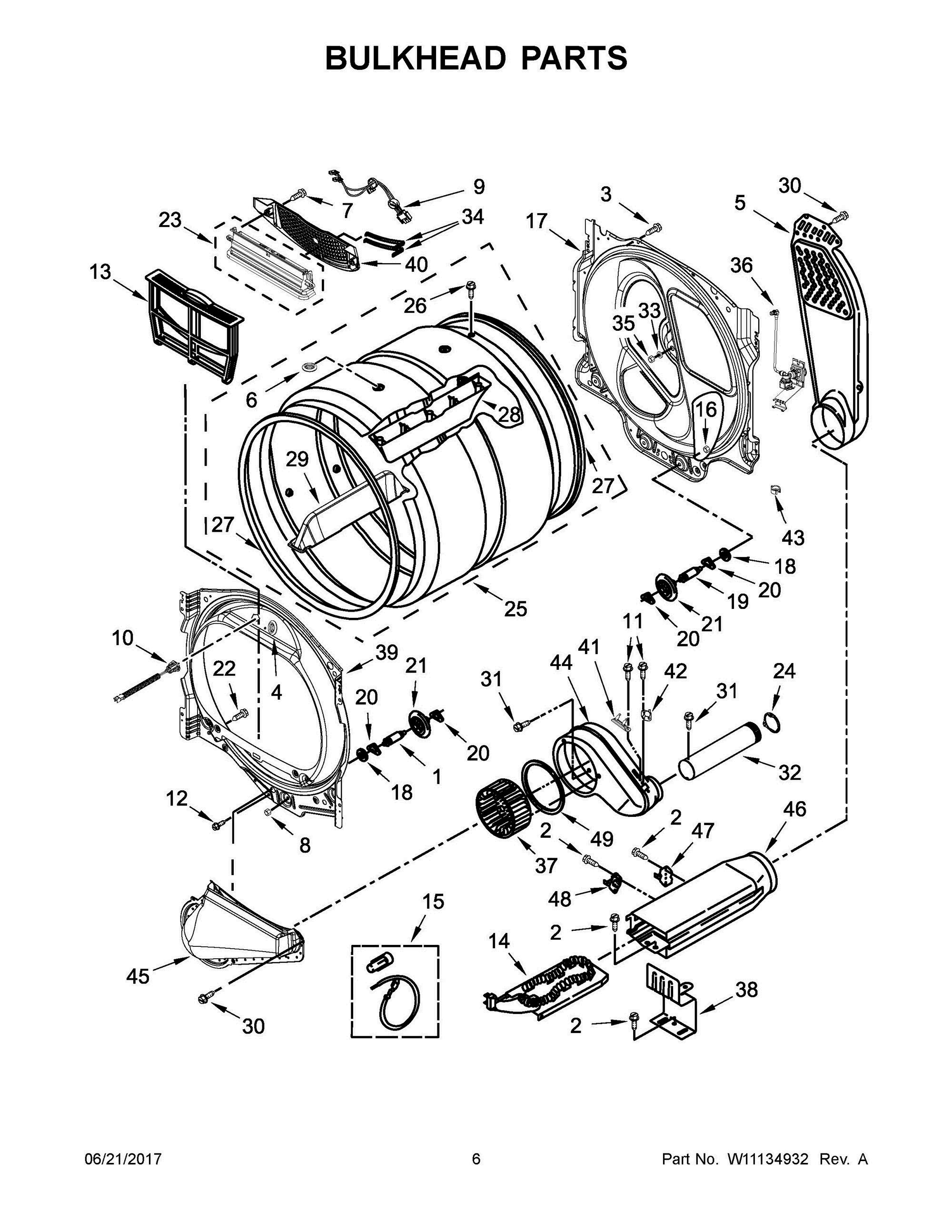 04 - BULKHEAD PARTS Diagram and Parts List for WED8500DR4  Whirlpool Washer