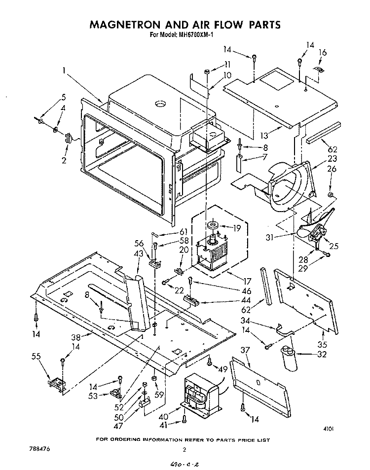 MAGNETRON AND AIRFLOW , LITERATURE Diagram and Parts List for MH6700XM1  Whirlpool Microwave