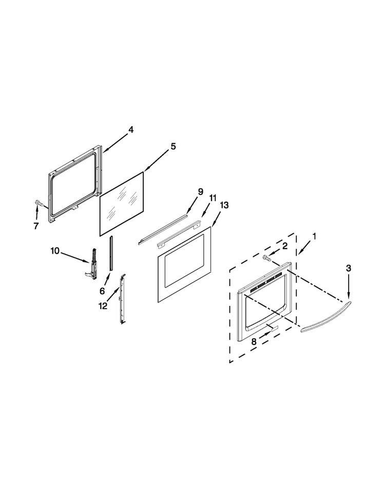 Door Parts Diagram and Parts List for KGRS308BSS2  KitchenAid Range