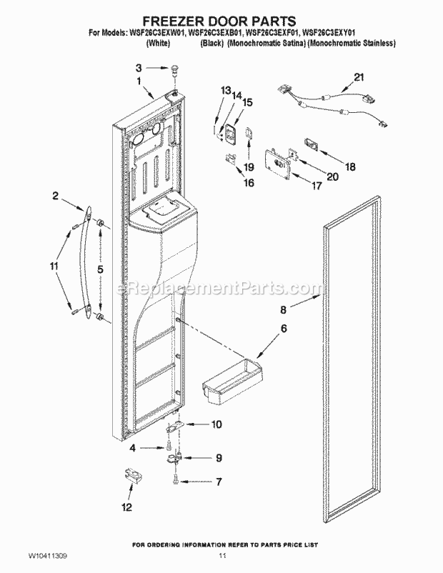 FREEZER DOOR PARTS Diagram and Parts List for WSF26C3EXF01  Whirlpool Refrigerator