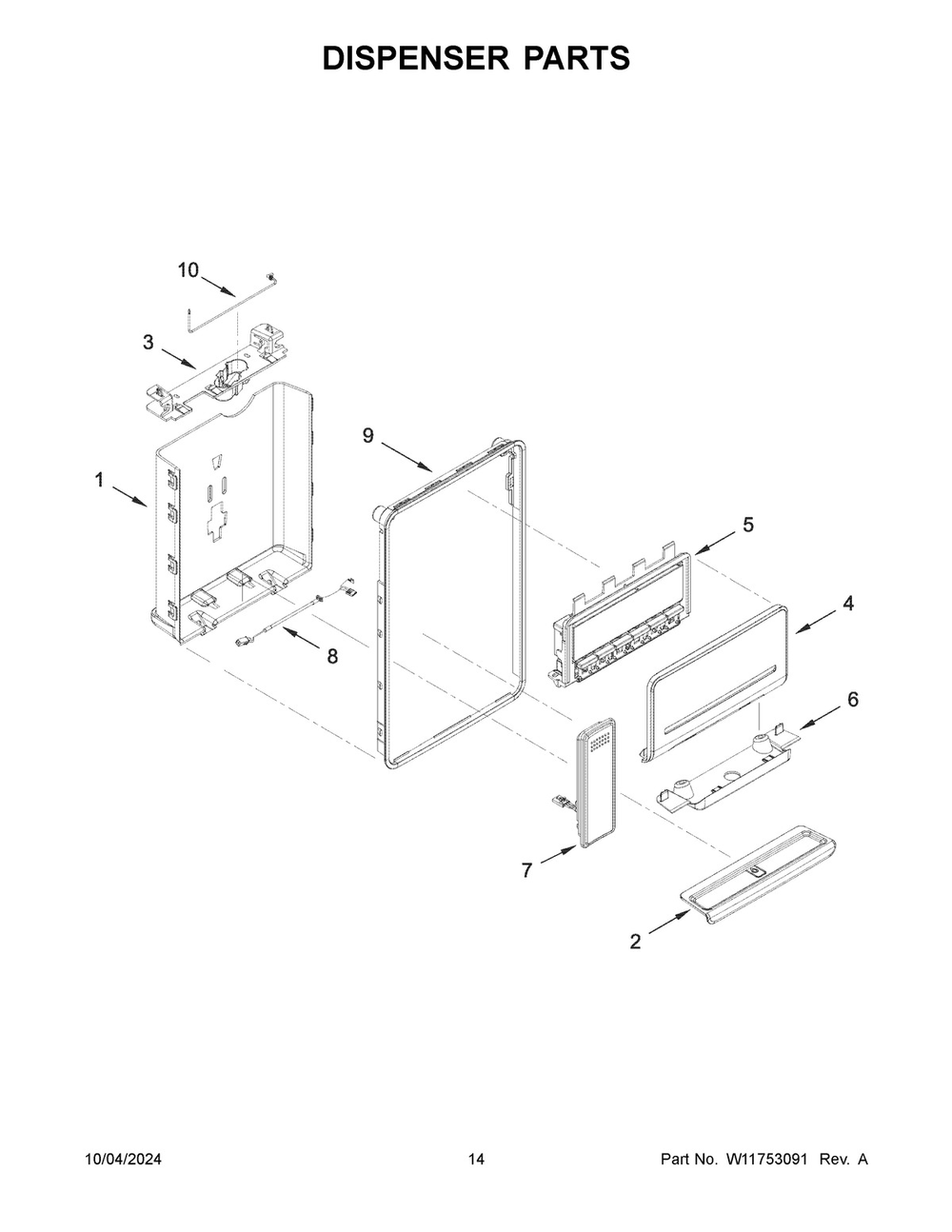 08 - Dispenser Parts Diagram and Parts List for WRF560SEHW05  Whirlpool Refrigerator