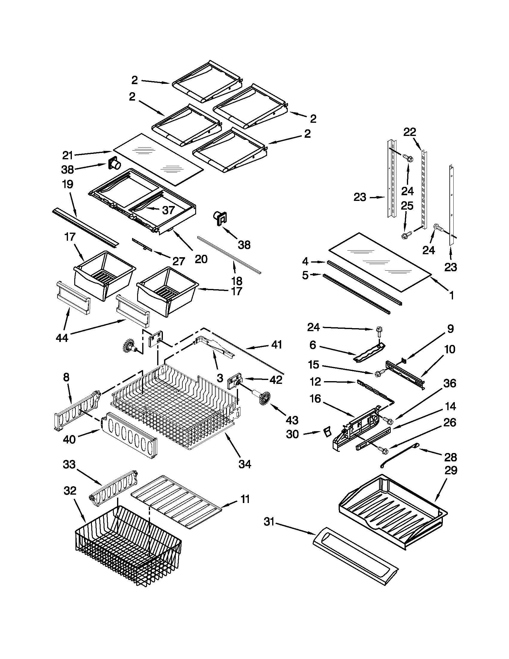 Shelf Parts Diagram and Parts List for 59679523016  Kenmore Refrigerator