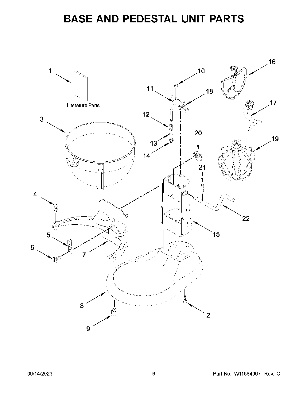 Base And Pedestal Unit Parts Diagram and Parts List for 9KSM5580XWH0  KitchenAid Mixer