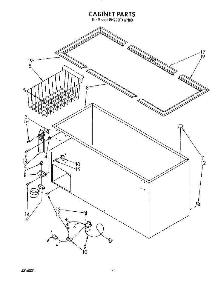 SECTION Diagram and Parts List for EH220FXWN00  Whirlpool Freezer