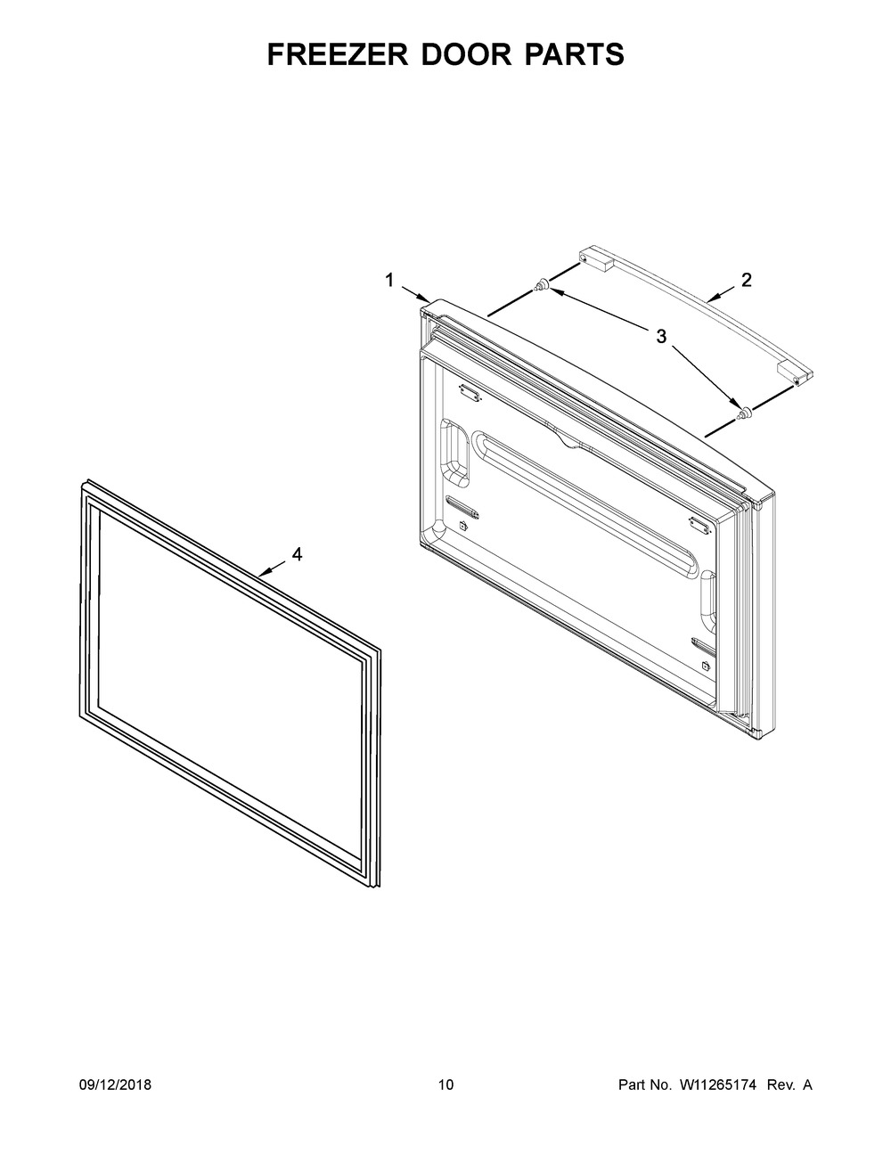 Freezer Door Parts Diagram and Parts List for WRFA35SWHZ01  Whirlpool Refrigerator