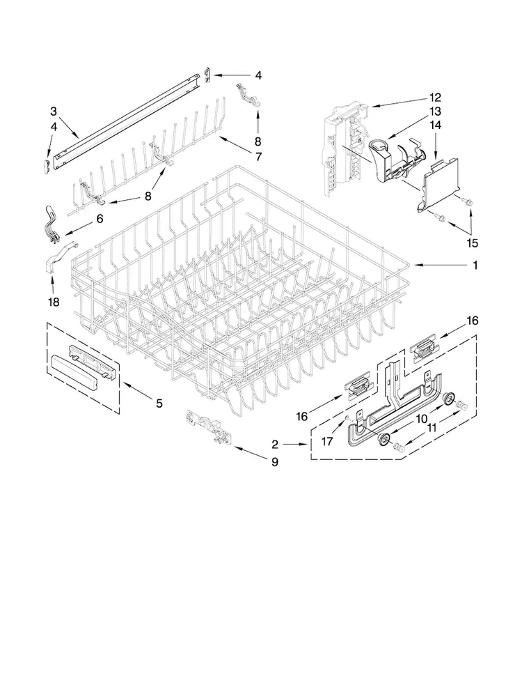 Upper Rack And Track Parts Diagram and Parts List for KUDS30IVSS1  KitchenAid Dishwasher