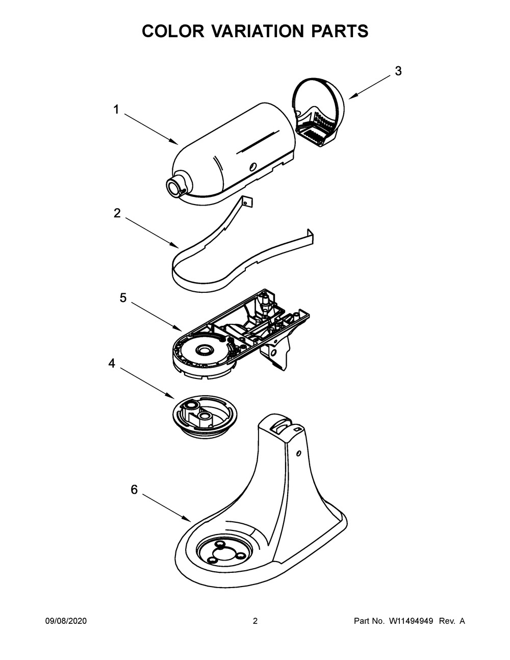 Color Variation Parts Diagram and Parts List for KSM154GBQ4FT0  Whirlpool Mixer