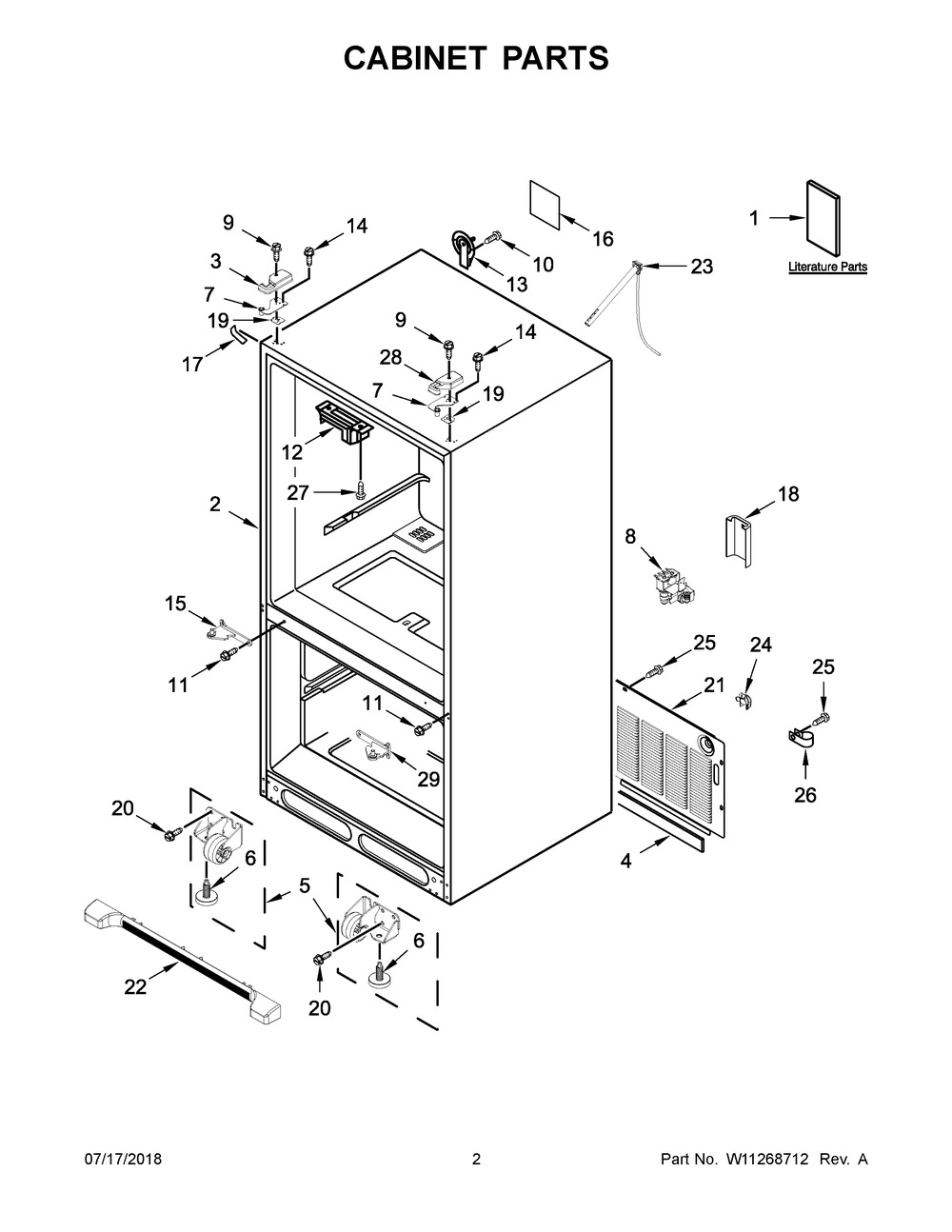 Cabinet Parts Diagram and Parts List for WRF535SMHZ01  Whirlpool Refrigerator