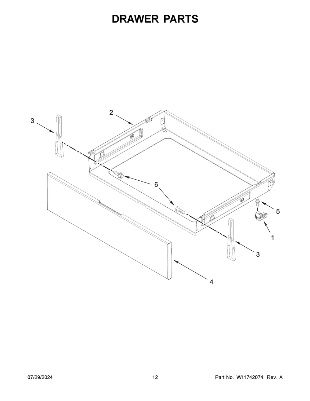 07 - Drawer Parts Diagram and Parts List for MFGS6030RZ0  Whirlpool Range