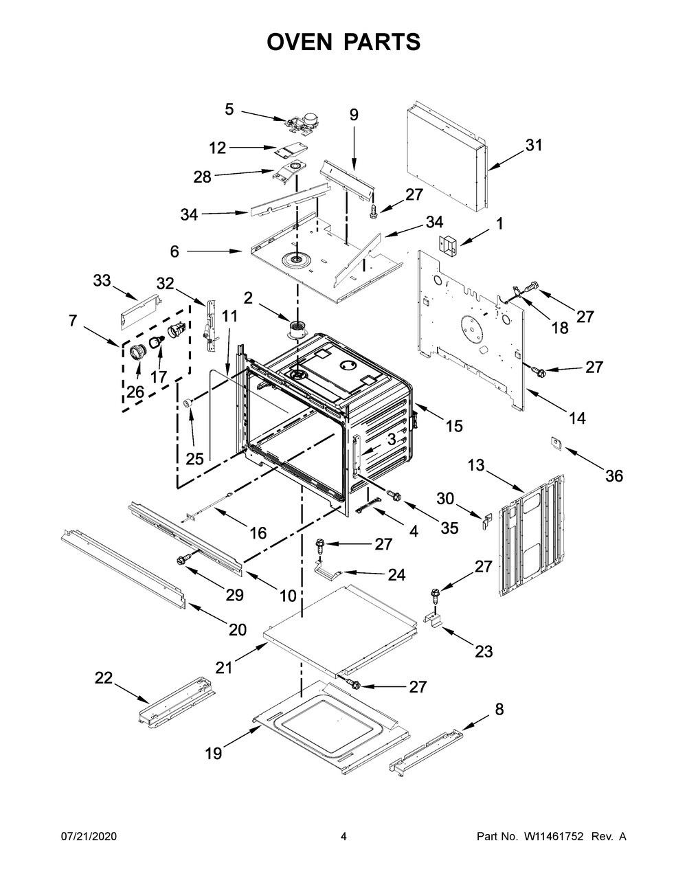 Oven Parts Diagram and Parts List for WOC75EC7HV04  Whirlpool Microwave Oven Combo