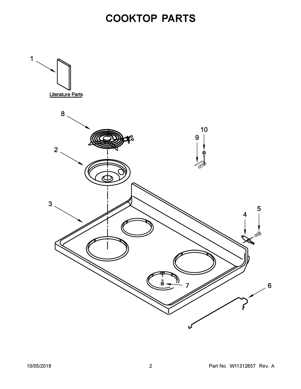 Cooktop Parts Diagram and Parts List for WFC310S0EB3  Whirlpool Range