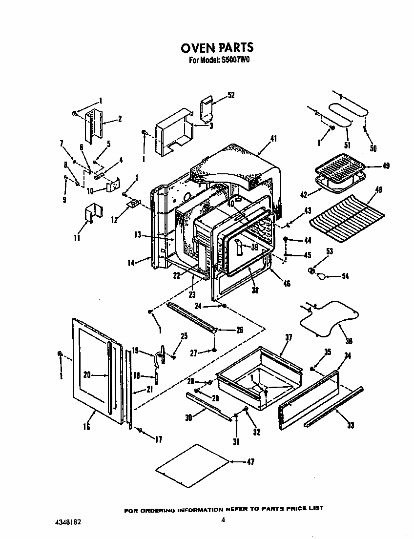 Oven Diagram and Parts List for S5007W0  Roper Range