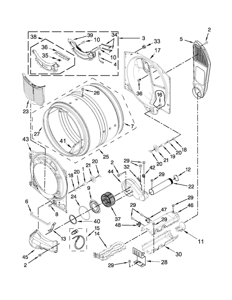 Bulkhead Parts Diagram and Parts List for WED71HEBW0  Whirlpool Dryer