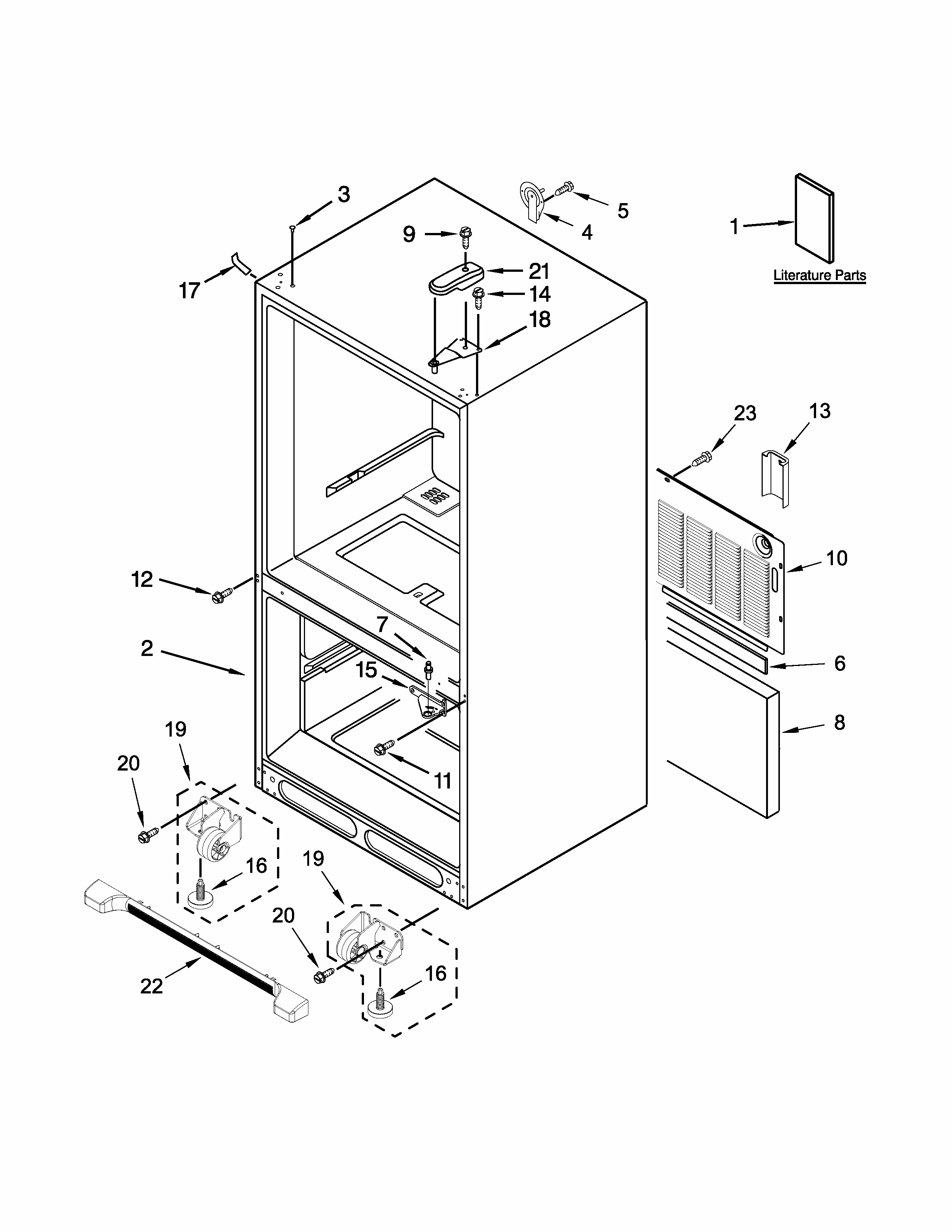 Cabinet Parts Diagram and Parts List for IX3HHEXDSM00  Whirlpool Refrigerator