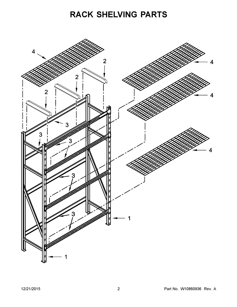 Rack Shelving Parts Diagram and Parts List for GARS774SZG01  Whirlpool Cabinet