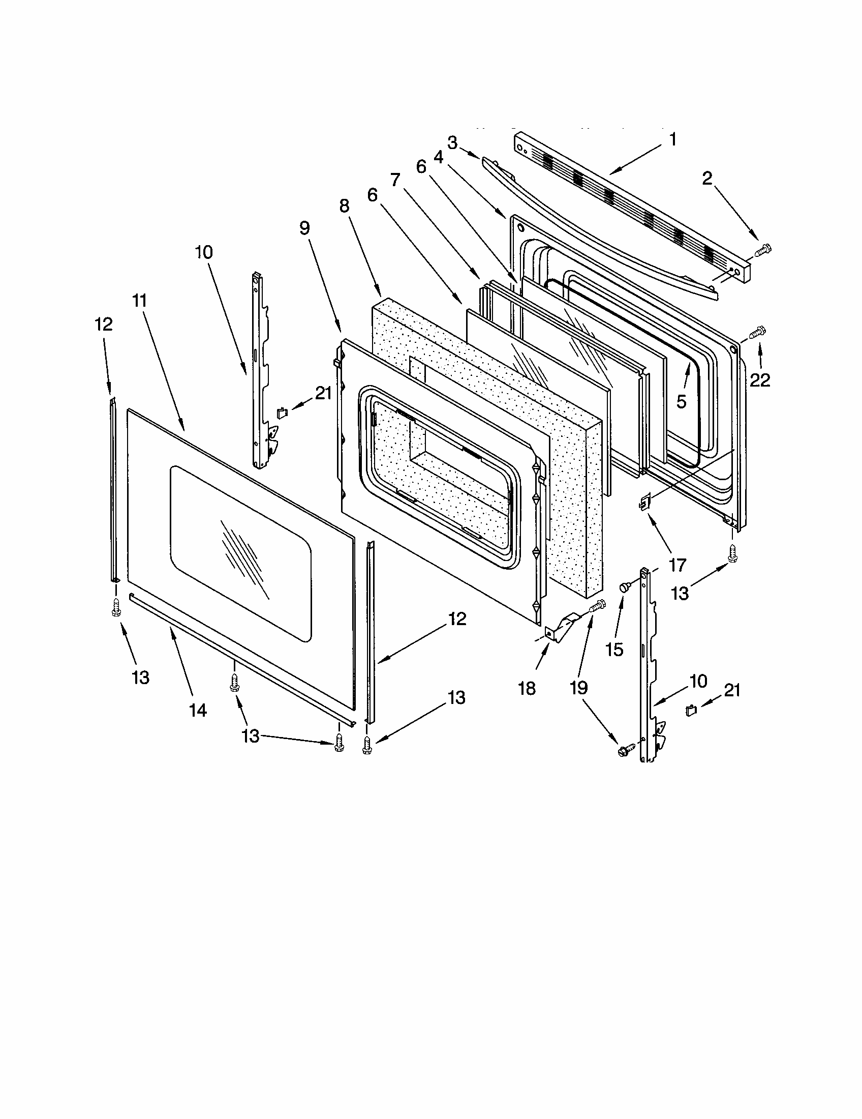 Door Diagram and Parts List for RF368LXKB0  Whirlpool Range