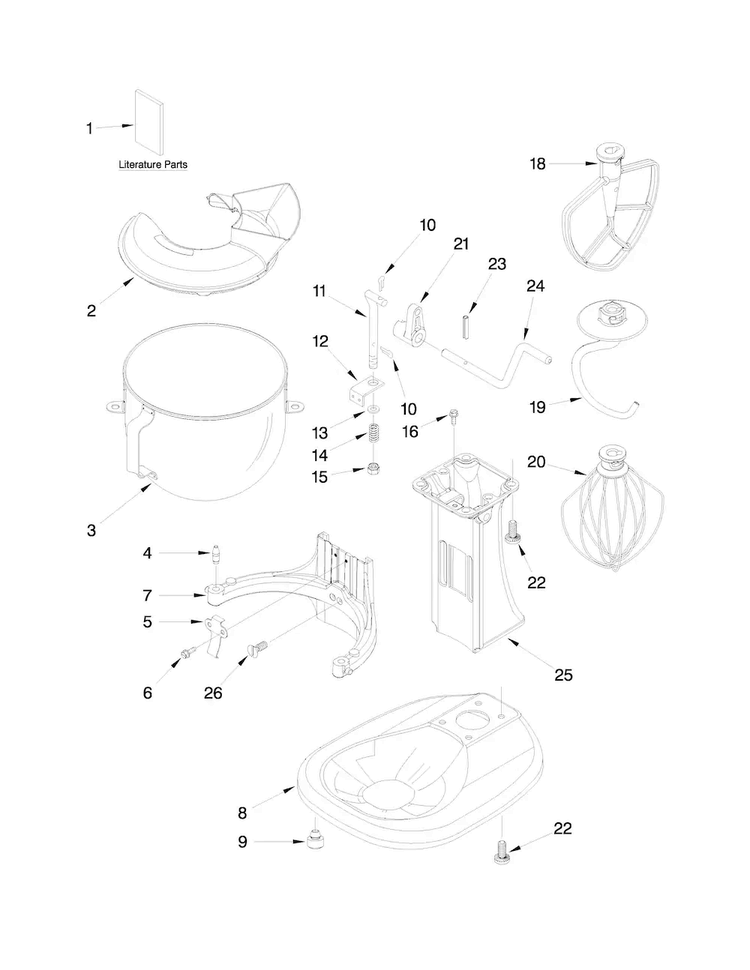 Base And Pedestal Unit Parts Diagram and Parts List for KSM500PSWH0  KitchenAid Mixer