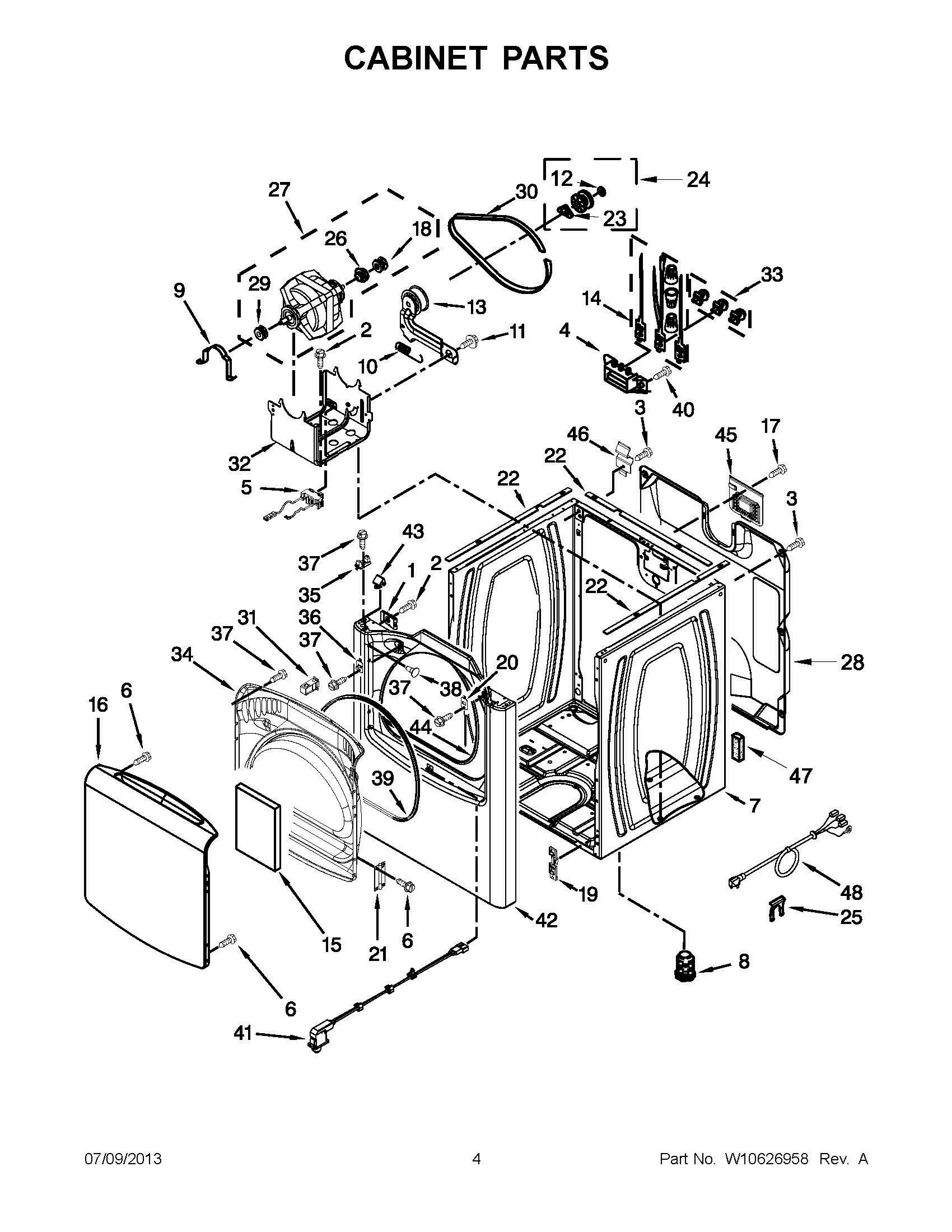 02 - CABINET PARTS Diagram and Parts List for YWED8000BW0  Whirlpool Dryer