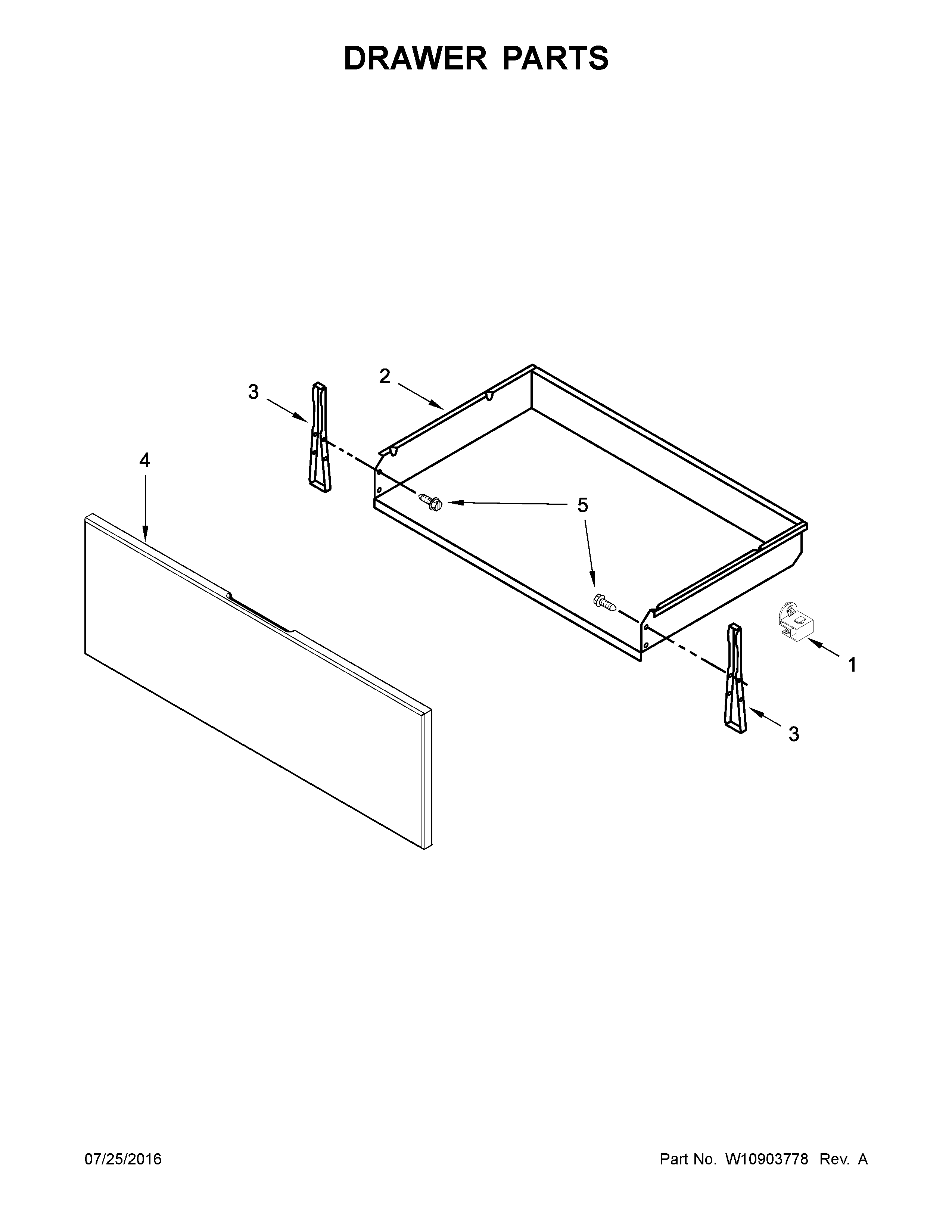 Drawer Parts Diagram and Parts List for IGS505DS1  Whirlpool Range