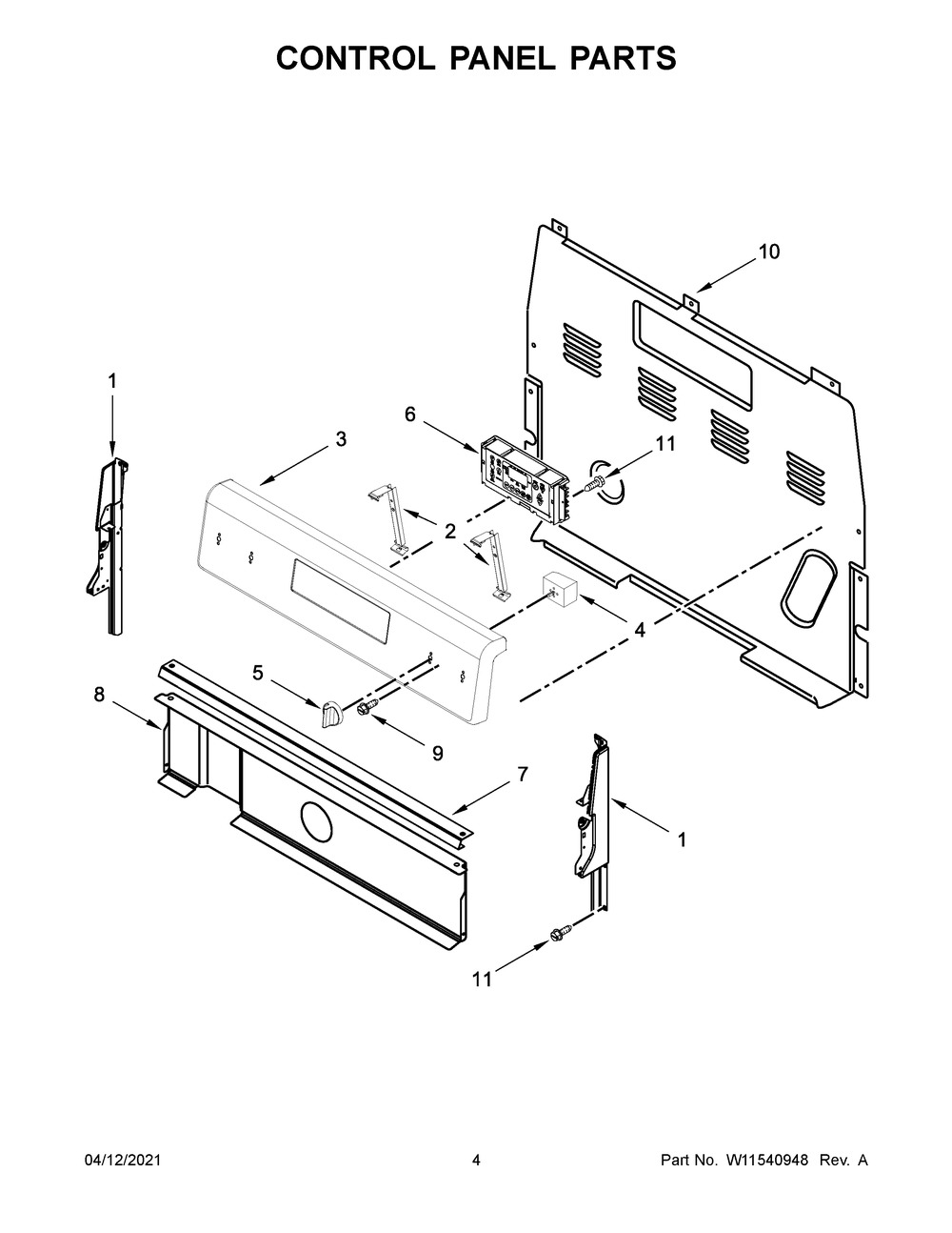 Control Panel Parts Diagram and Parts List for YWFE515S0JS1  Whirlpool Range