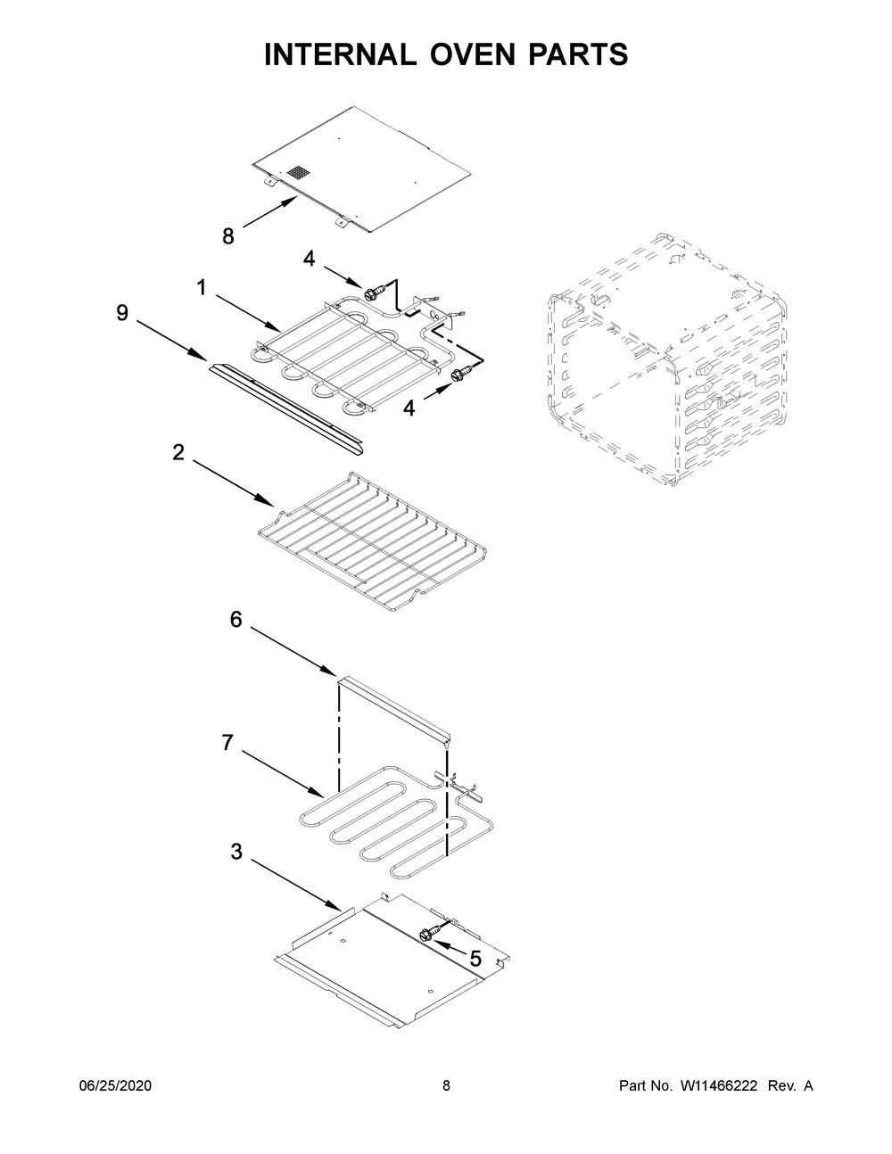 Internal Oven Parts Diagram and Parts List for KOST107ESS04  Whirlpool Microwave Oven Combo
