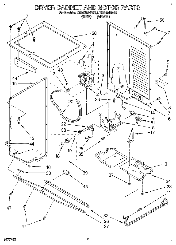 DRYER CABINET AND MOTOR Diagram and Parts List for LTG6234AN2  Whirlpool Washer Dryer Combo