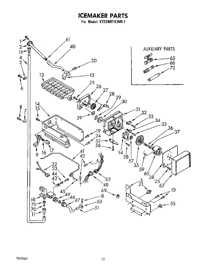 ICEMAKER Diagram and Parts List for ET22MT1LWR1  Whirlpool Refrigerator