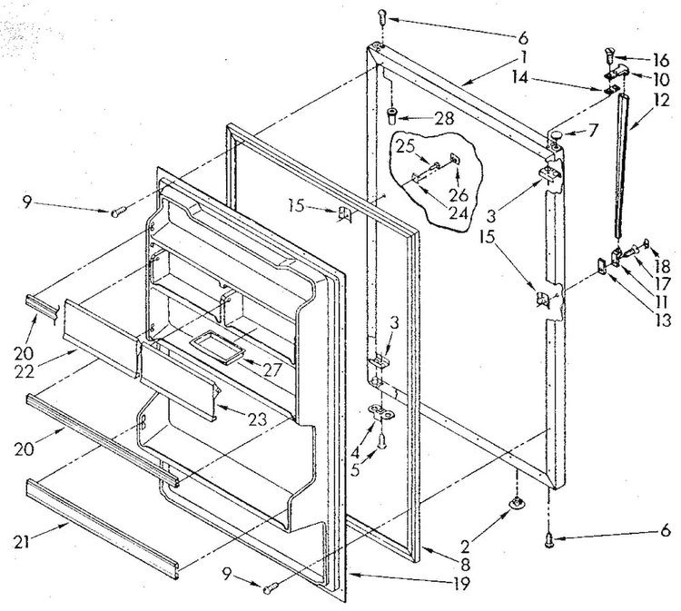 Refrigerator Door Diagram and Parts List for ET16AKXSN01  Whirlpool Refrigerator