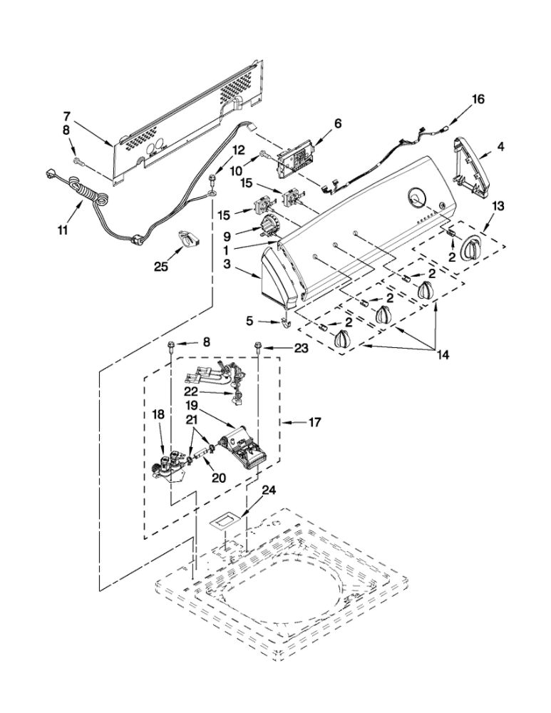 Controls And Water Inlet Parts Diagram and Parts List for 11021182011  Kenmore Washer