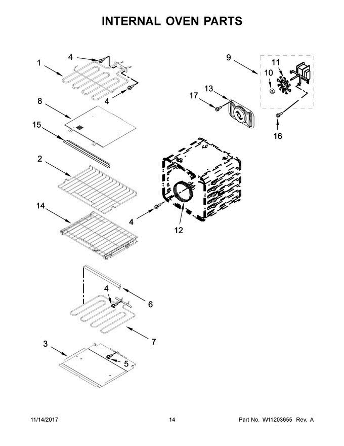 08 - Internal Oven Parts Diagram and Parts List for KOCE507EWH06  KitchenAid Microwave Oven Combo
