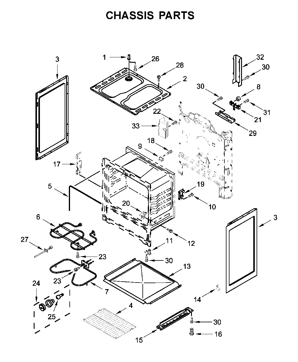 Chassis parts Diagram and Parts List for WFC150M0JS0  Whirlpool Range