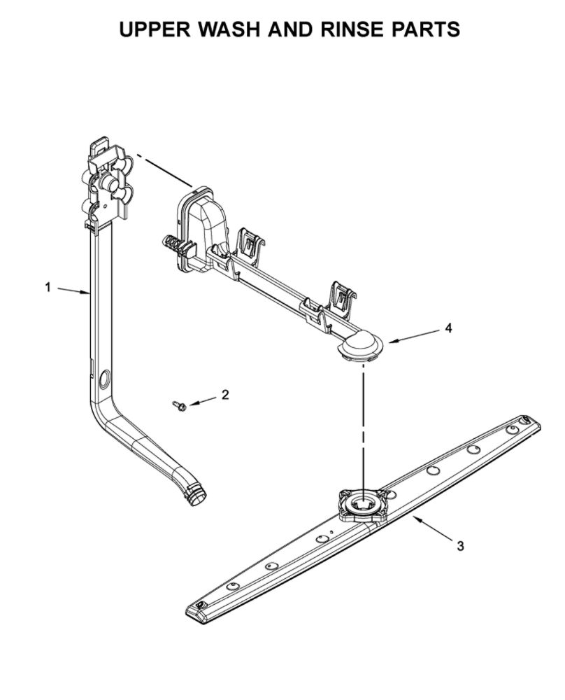 Upper Wash And Rinse Parts Diagram and Parts List for WDF130PAHS1  Whirlpool Dishwasher
