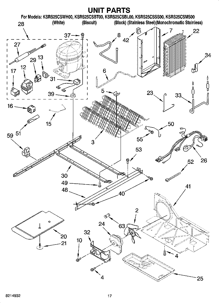 UNIT PARTS Diagram and Parts List for KSRS25CSSS00  KitchenAid Refrigerator