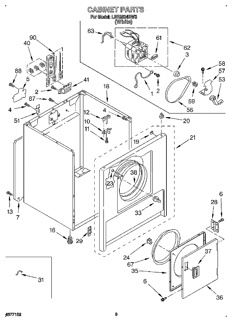 SECTION Diagram and Parts List for LER3624BW0  Whirlpool Dryer
