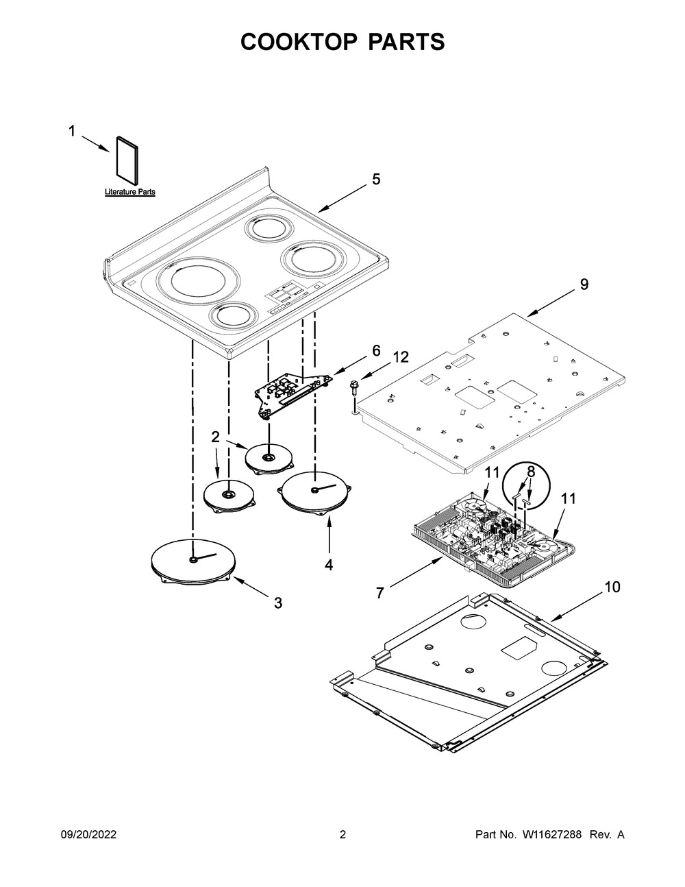 Cooktop Parts Diagram and Parts List for KFID500ESS05  KitchenAid Range