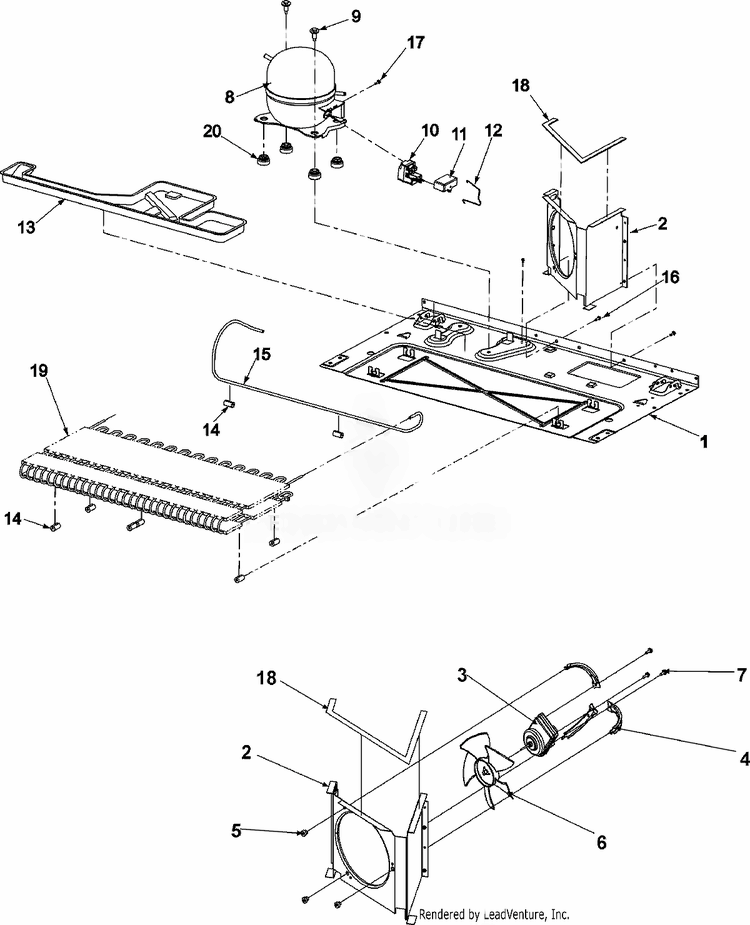 Compressor Diagram and Parts List for ABR2037FES  Whirlpool Refrigerator