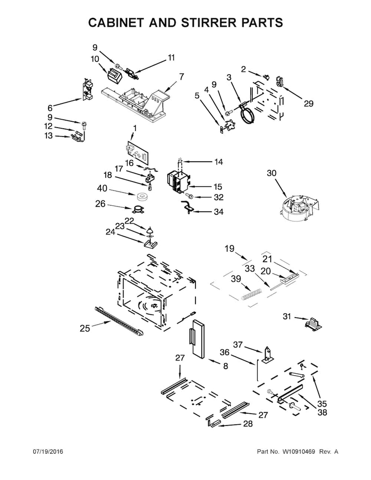 Cabinet And Stirrer Parts Diagram and Parts List for KOCE500ESS05  KitchenAid Microwave