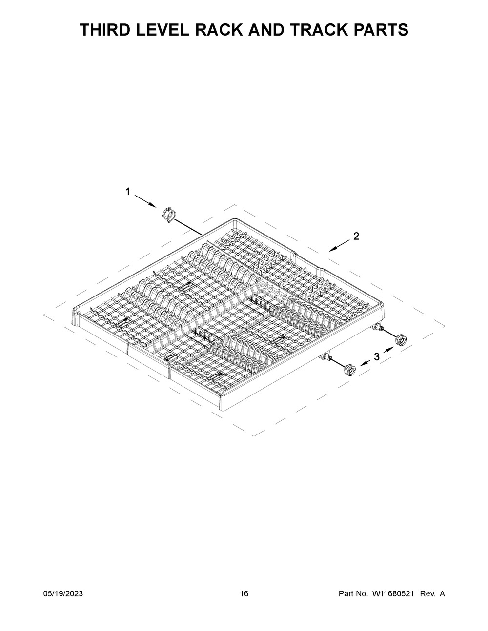 Third Level Rack And Track Parts Diagram and Parts List for KDFE204KWH2  KitchenAid Dishwasher