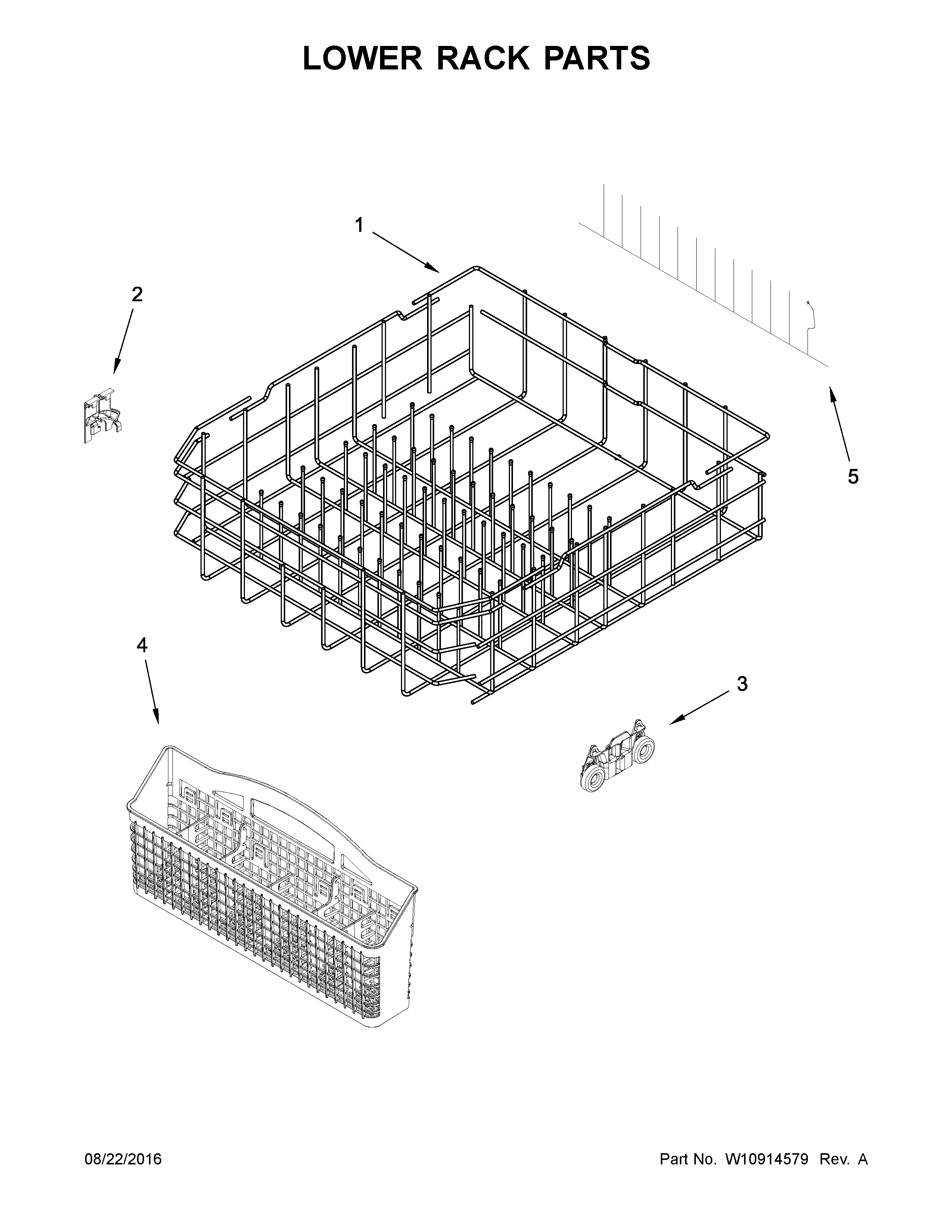 Lower Rack Parts Diagram and Parts List for 66514565N610  Kenmore Dishwasher