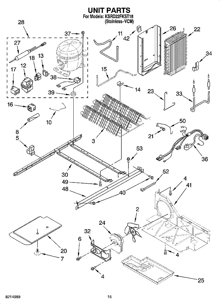 UNIT PARTS Diagram and Parts List for KSRD22FKST18  KitchenAid Refrigerator