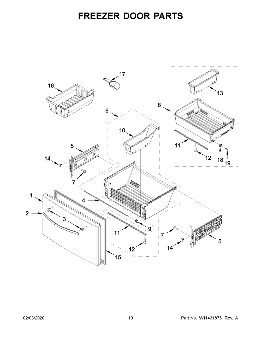 Freezer Door Parts Diagram and Parts List for WRF767SDHZ01  Whirlpool Refrigerator