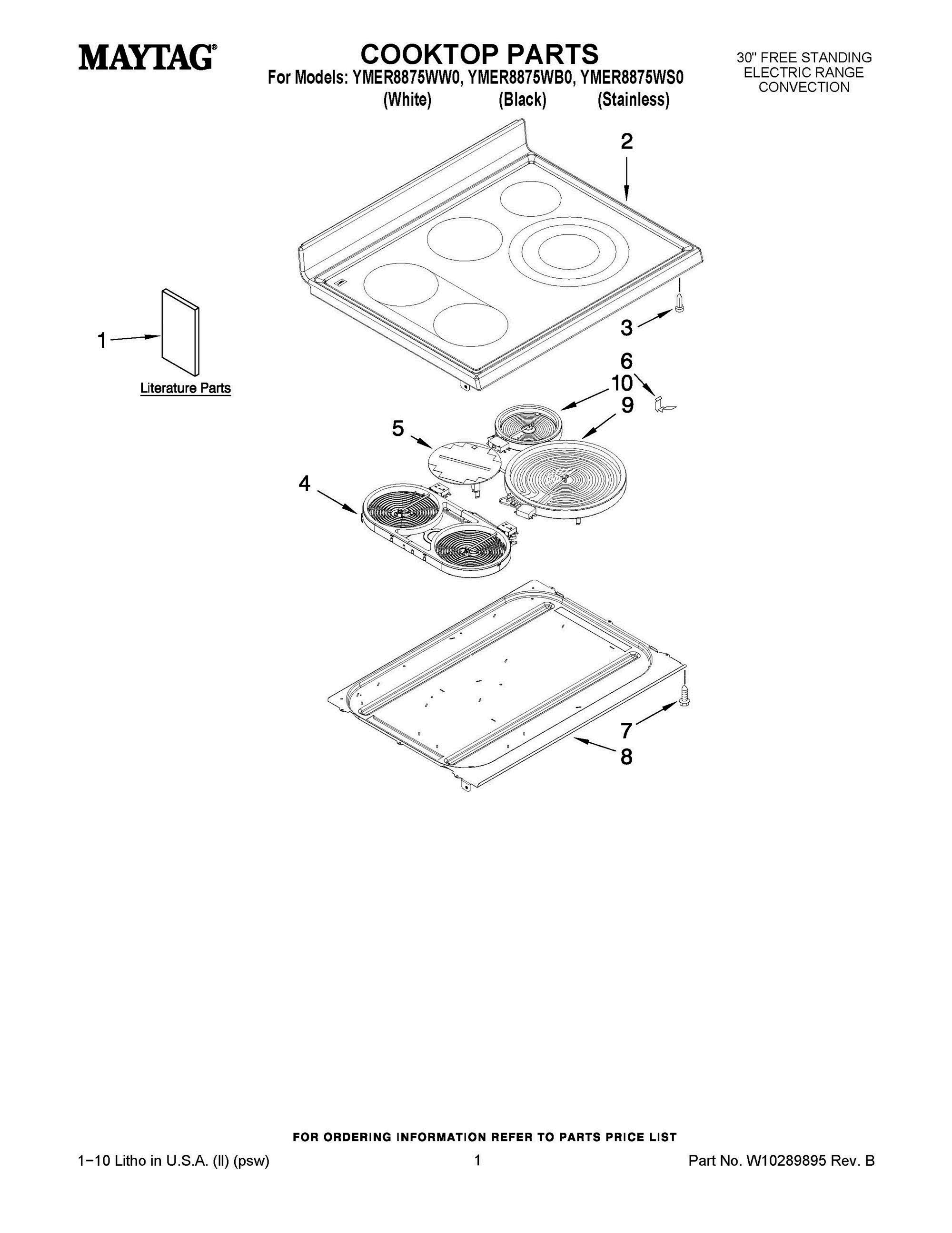 01 - COOKTOP PARTS Diagram and Parts List for YMER8875WB0  Whirlpool Range